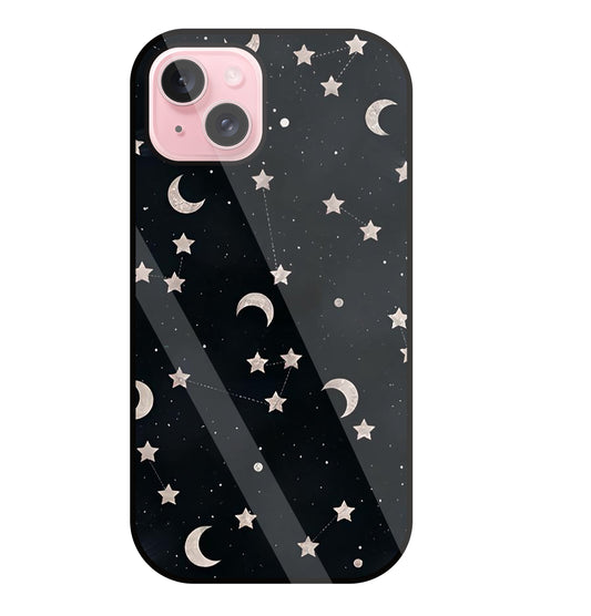Star And Hulf Moon Space Glass Case For Apple iPhone 15 Plus