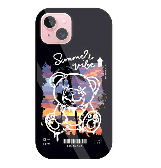 Summer Vibe Bear Glass Case For Apple iPhone 15 Plus