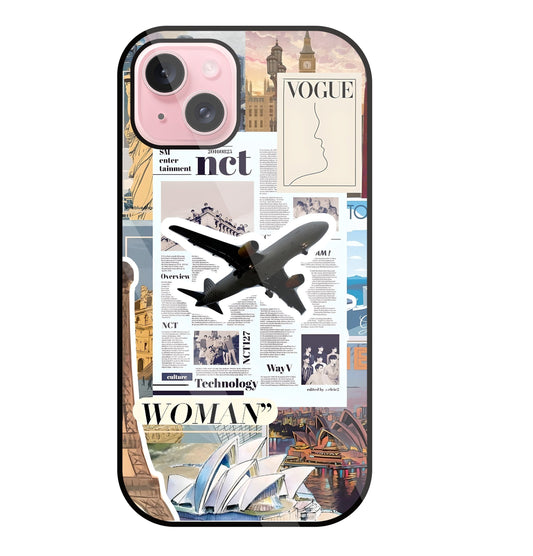 Woman Aeroplane Glass Case For Apple iPhone 15 Plus
