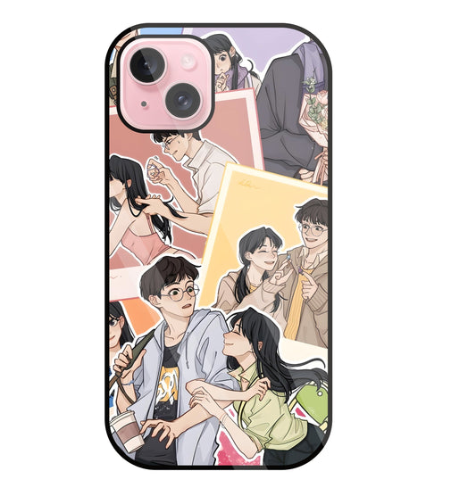 Korean Couples Glass Case For Apple iPhone 15 Plus