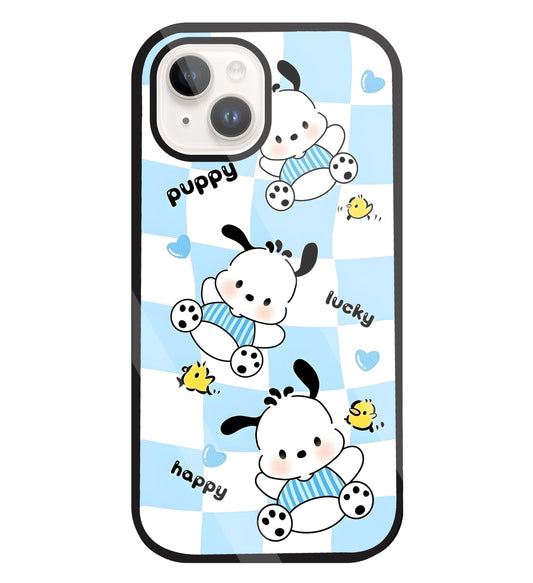 Pochacco Puppy Blue Glass Case For Apple iPhone 15