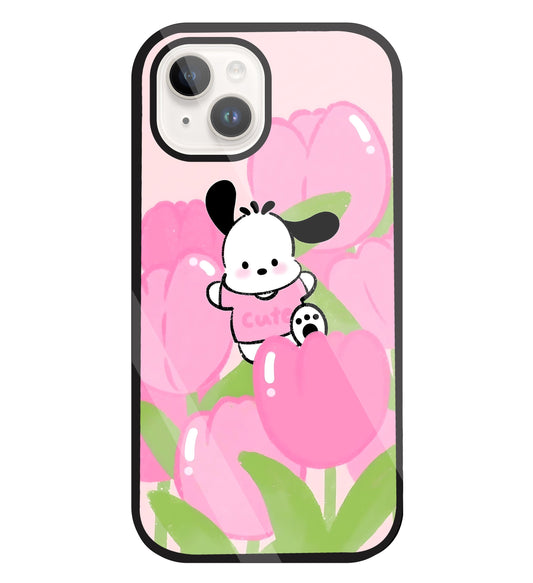 Pochacco Puppy And Rose Glass Case For Apple iPhone 15