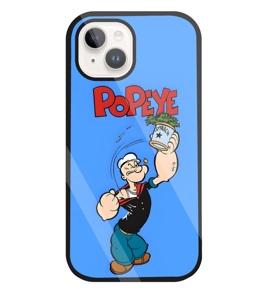 Popey In Blue Glass Case For Apple iPhone 15