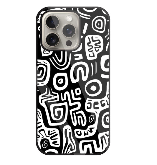 Black And White Doodle Art Glass Case For Apple iPhone 15 Pro
