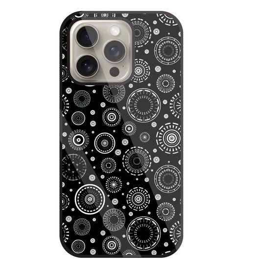Black Circle Pattern Glass Case For Apple iPhone 15 Pro