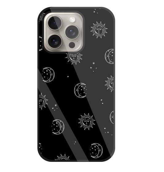 Black Sun With Moon Glass Case For Apple iPhone 15 Pro