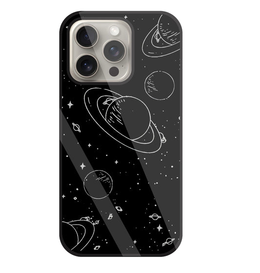 Black And White Space Glass Case For Apple iPhone 15 Pro