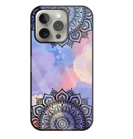 Colorful Mandala Pattern Glass Case For Apple iPhone 15 Pro