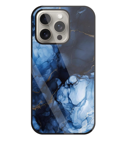 Dark Blue Marble Glass Case For Apple iPhone 15 Pro