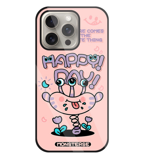Happy Day Monsterse Pink Glass Case For Apple iPhone 15 Pro