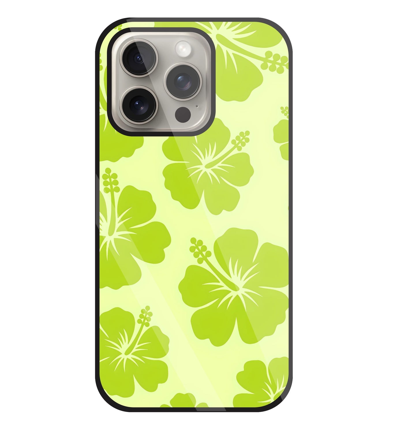 Hibiscus Flower Green Glass Case For Apple iPhone 15 Pro