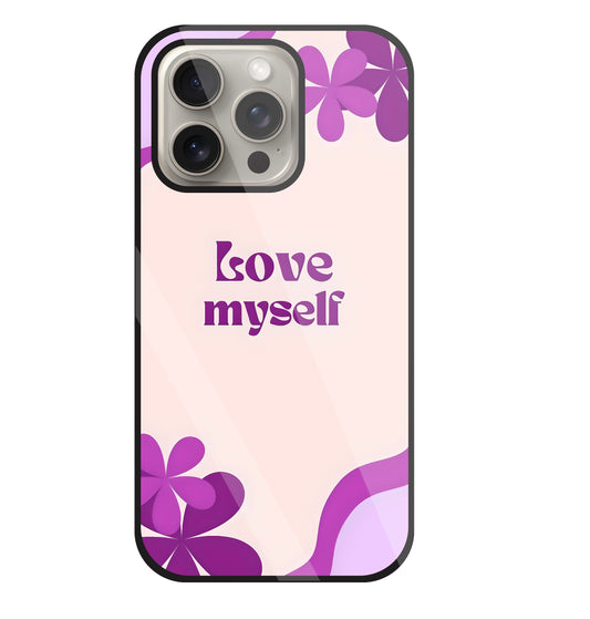 Love Myself Purple Flower Glass Case For Apple iPhone 15 Pro