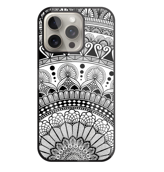 Mandala Pattern Black And White Glass Case For Apple iPhone 15 Pro