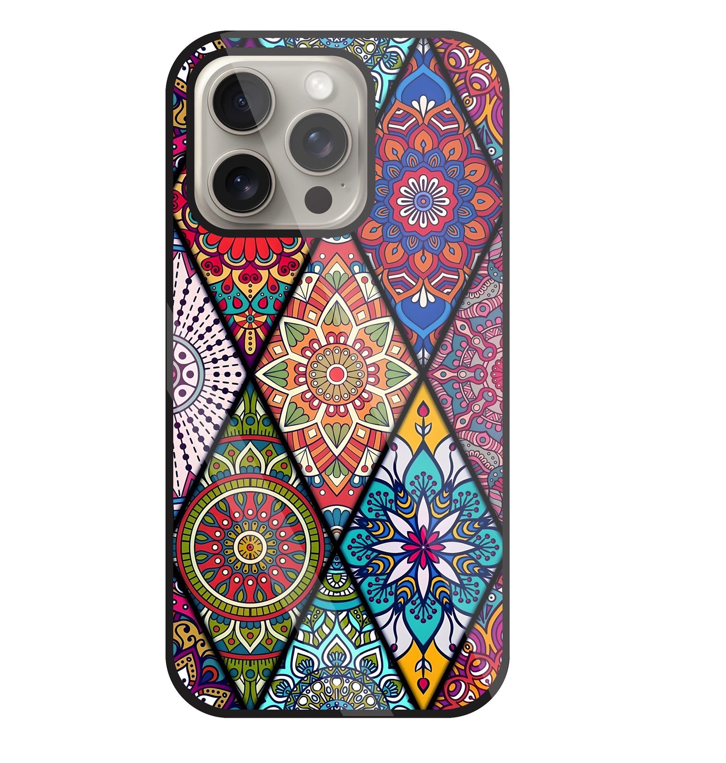 Mandala Patterns Colourful Glass Case For Apple iPhone 15 Pro