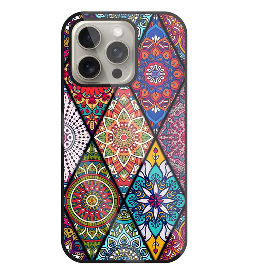 Mandala Patterns Colourful Glass Case For Apple iPhone 15 Pro