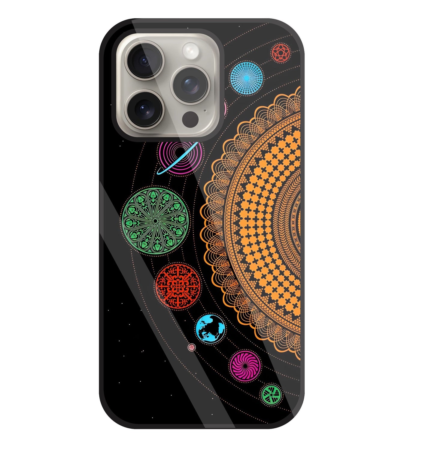 Mandala Patterns Universe Glass Case For Apple iPhone 15 Pro