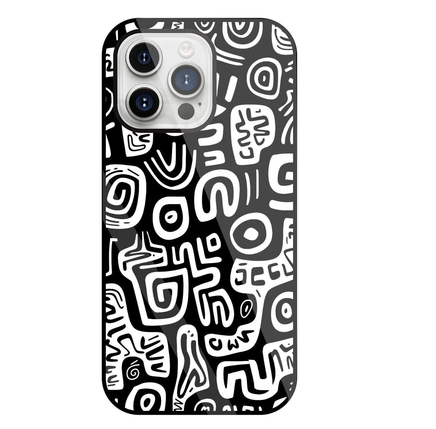 Black And White Doodle Art Glass Case For Apple iPhone 15 Pro Max