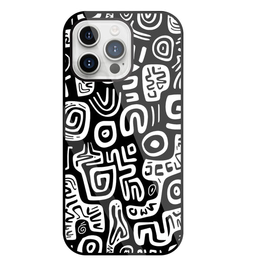 Black And White Doodle Art Glass Case For Apple iPhone 15 Pro Max
