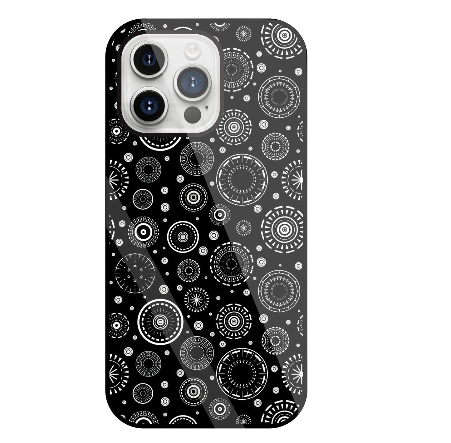 Black Circle Pattern Glass Case For Apple iPhone 15 Pro Max