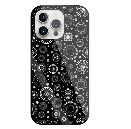 Black Circle Pattern Glass Case For Apple iPhone 15 Pro Max