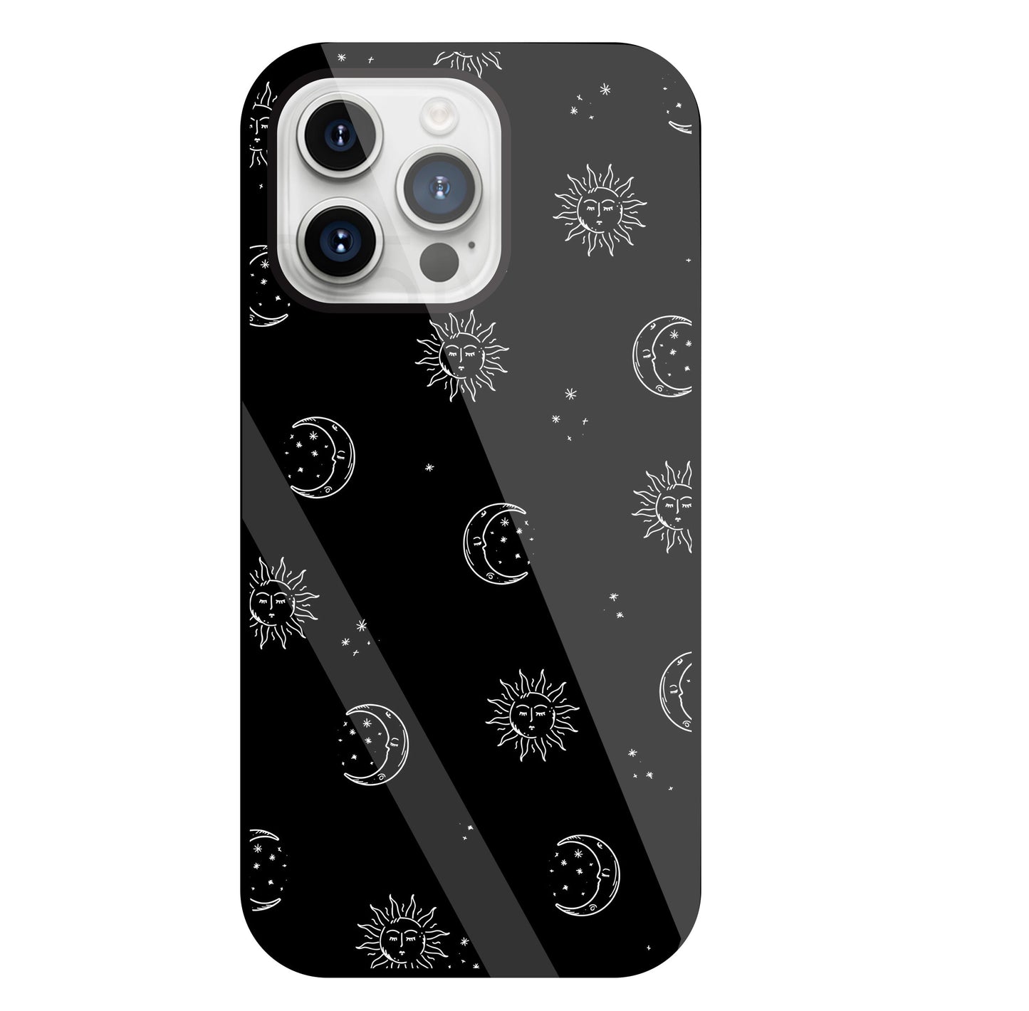 Black Sun With Moon Glass Case For Apple iPhone 15 Pro Max