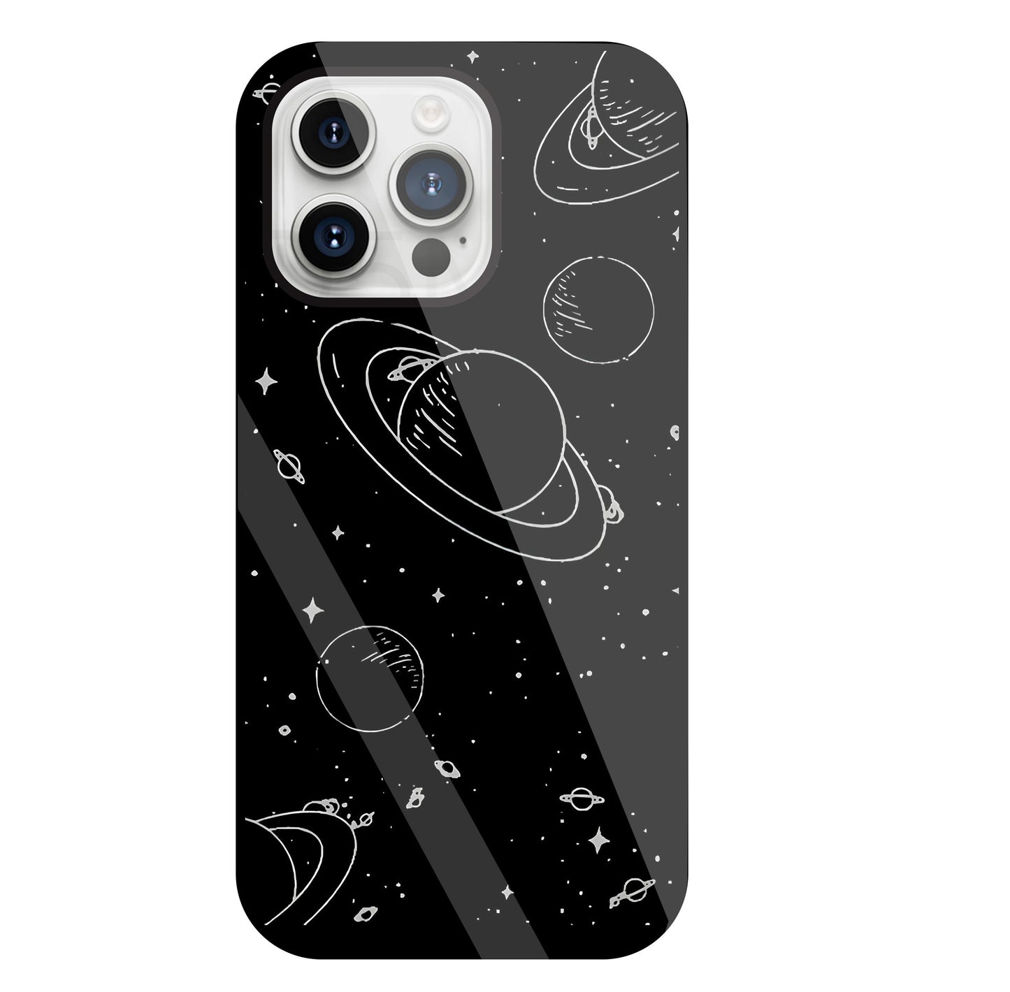 Black And White Space Glass Case For Apple iPhone 15 Pro Max