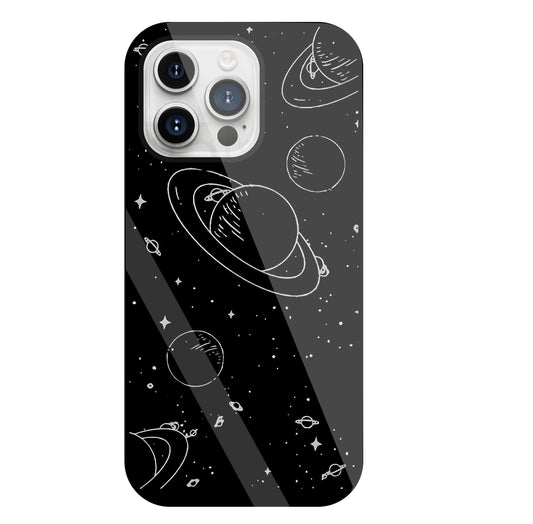 Black And White Space Glass Case For Apple iPhone 15 Pro Max