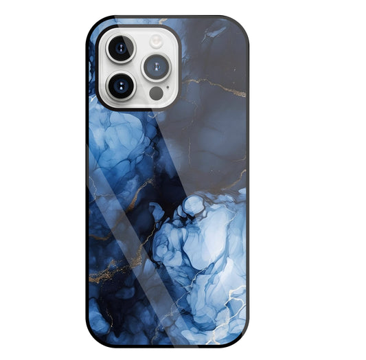 Dark Blue Marble Glass Case For Apple iPhone 15 Pro Max