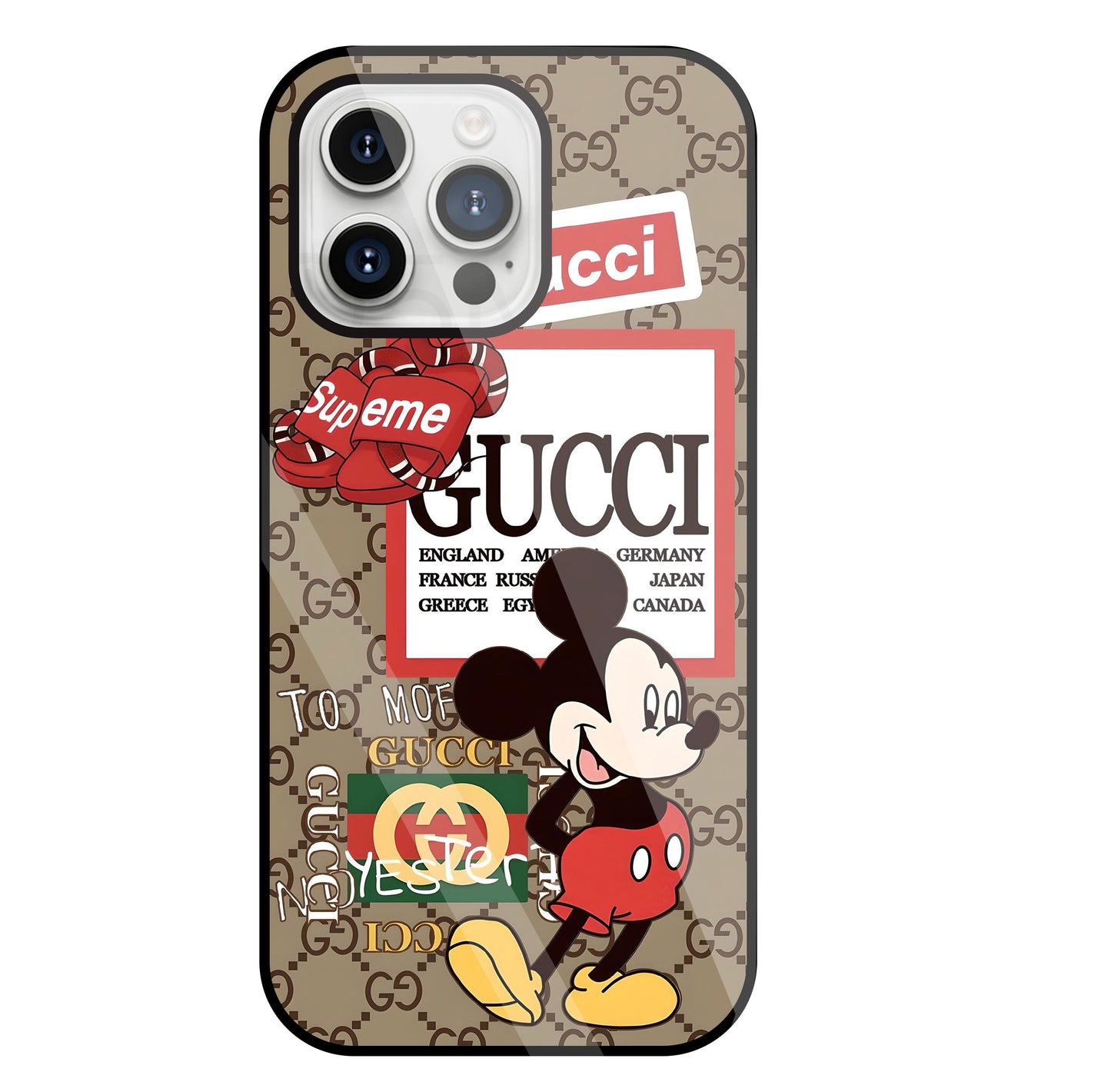 Gucci Mickey Glass Case For Apple iPhone 15 Pro Max
