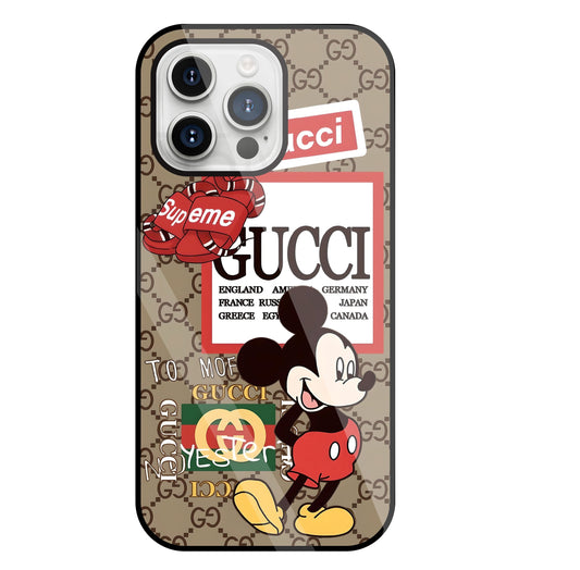 Gucci Mickey Glass Case For Apple iPhone 15 Pro Max