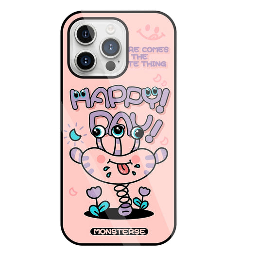 Happy Day Monsterse Pink Glass Case For Apple iPhone 15 Pro Max