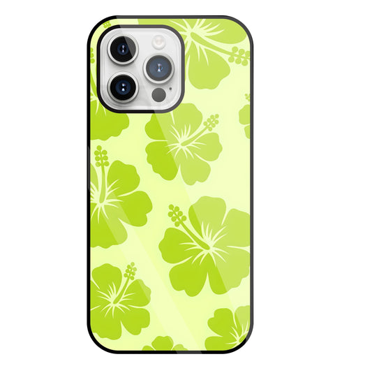 Hibiscus Flower Green Glass Case For Apple iPhone 15 Pro Max