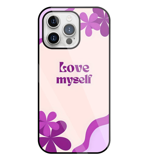 Love Myself Purple Flower Glass Case For Apple iPhone 15 Pro Max