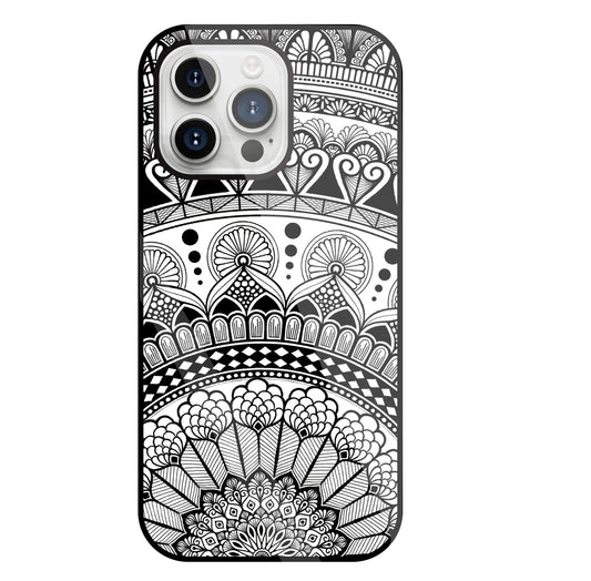 Mandala Pattern Black And White Glass Case For Apple iPhone 15 Pro Max