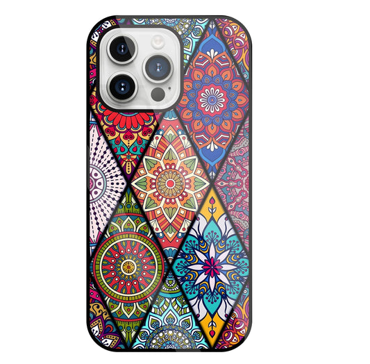 Mandala Patterns Colourful Glass Case For Apple iPhone 15 Pro Max