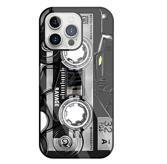 Microcassette Glass Case For Apple iPhone 15 Pro Max
