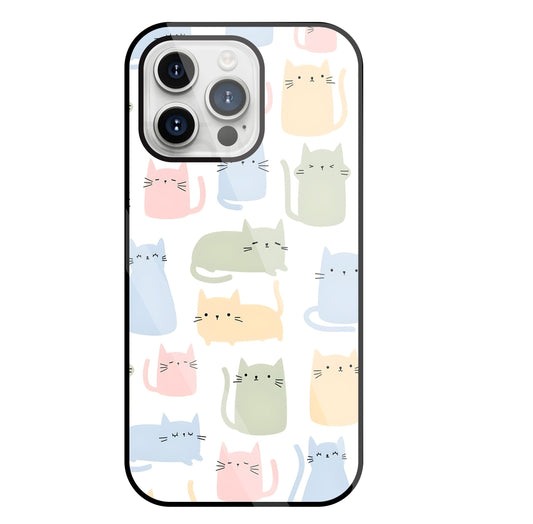 Multicolor cat Glass Case For Apple iPhone 15 Pro Max
