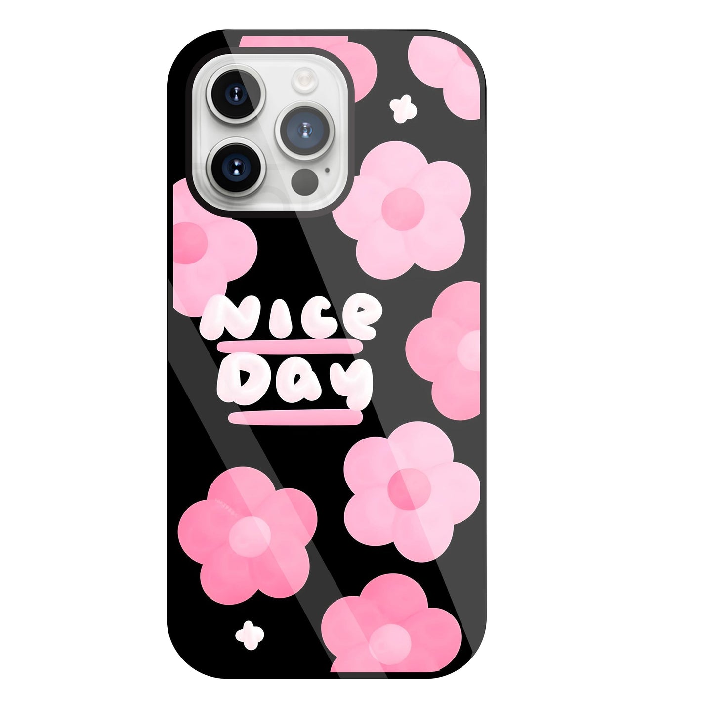 Nice Day Pink Flower Glass Case For Apple iPhone 15 Pro Max