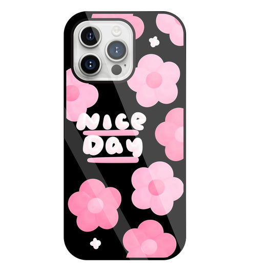 Nice Day Pink Flower Glass Case For Apple iPhone 15 Pro Max