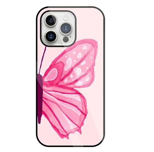 Pink ButterFly Art Glass Case For Apple iPhone 15 Pro Max