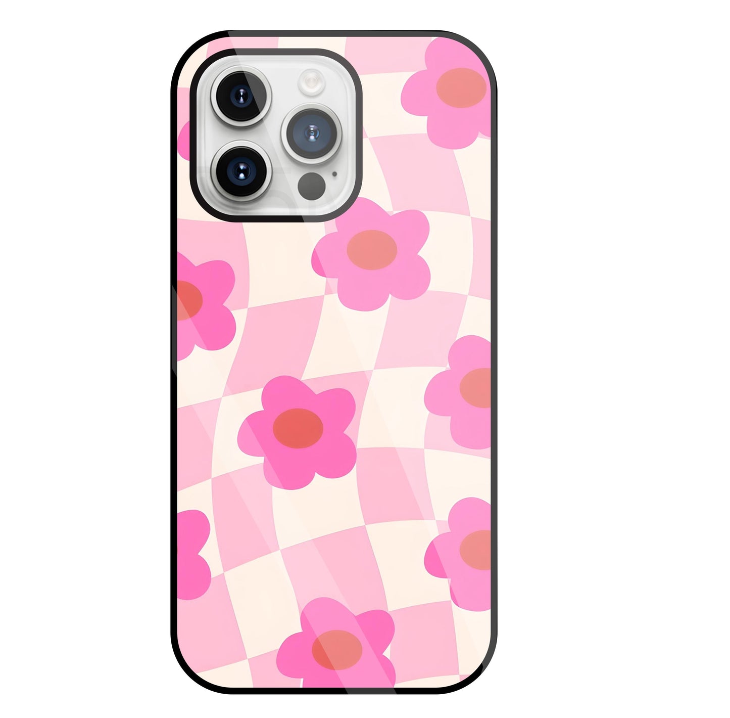 Pink Flower Glass Case For Apple iPhone 15 Pro Max