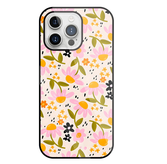 Pink And Yellow Flowers Glass Case For Apple iPhone 15 Pro Max