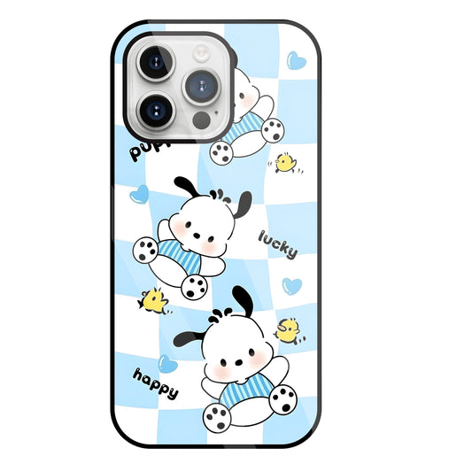 Pochacco Puppy Blue Glass Case For Apple iPhone 15 Pro Max