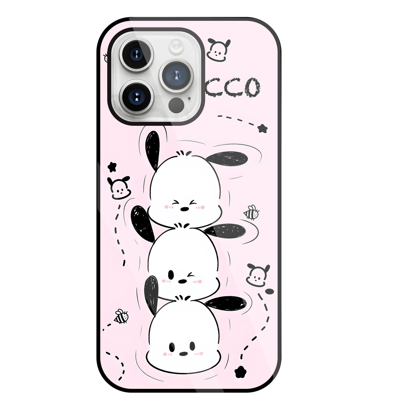 Pochacco Puppy Pink Glass Case For Apple iPhone 15 Pro Max
