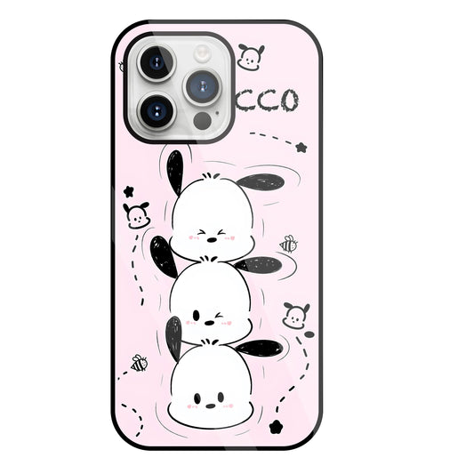 Pochacco Puppy Pink Glass Case For Apple iPhone 15 Pro Max