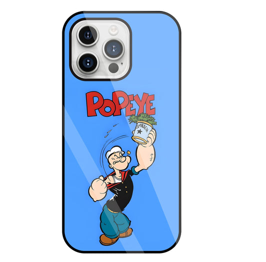 Popey In Blue Glass Case For Apple iPhone 15 Pro Max