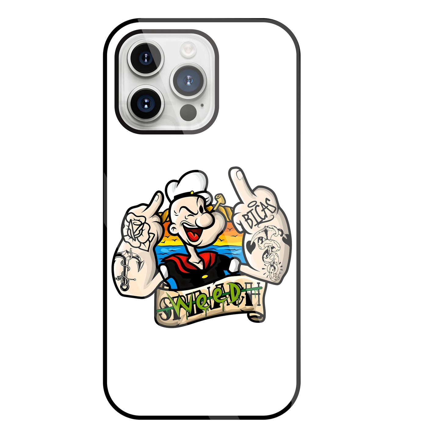 Popeye Weed Glass Case For Apple iPhone 15 Pro Max