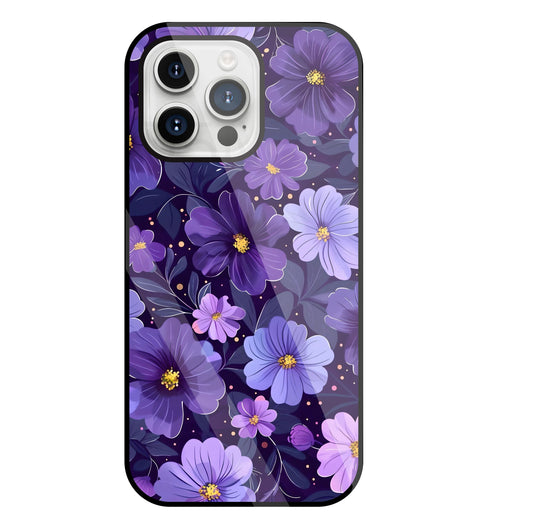 Purple Flower Blooms Glass Case For Apple iPhone 15 Pro Max