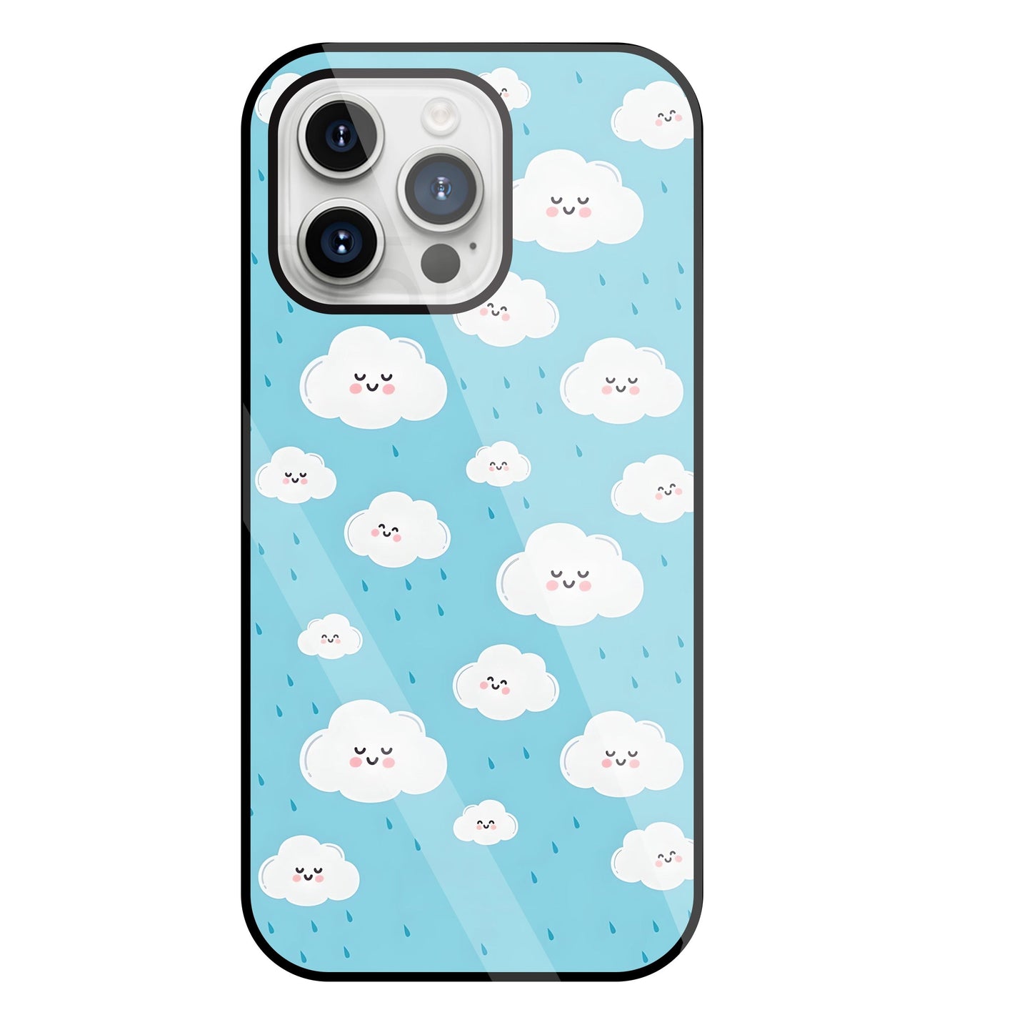 Smile Clouds With  Rain Glass Case For Apple iPhone 15 Pro Max