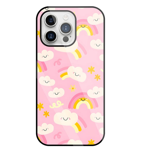 Smile Clouds With  Rainbow Glass Case For Apple iPhone 15 Pro Max
